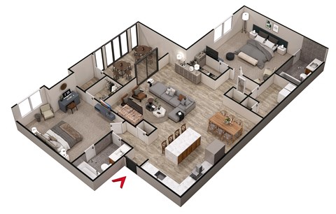 Floor plan for 2 beds, 2 baths, 1114 sqft